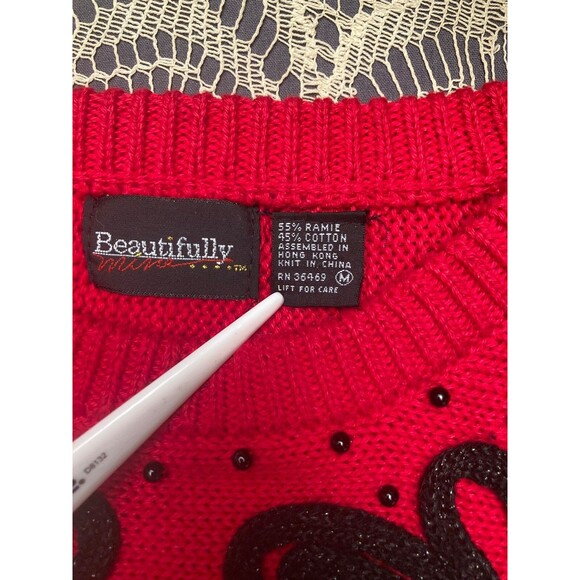 Vintage 80s Sweater 1980s Red & Black Whimysgoth Goth Retro Glam Size Large - Picture 5 of 8